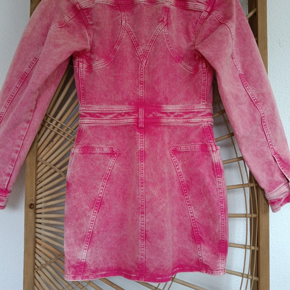 Roberto Cavalli Pink Acid Washed Denim Western Style Long Sleeve Mini Dress - Picture 10 of 13